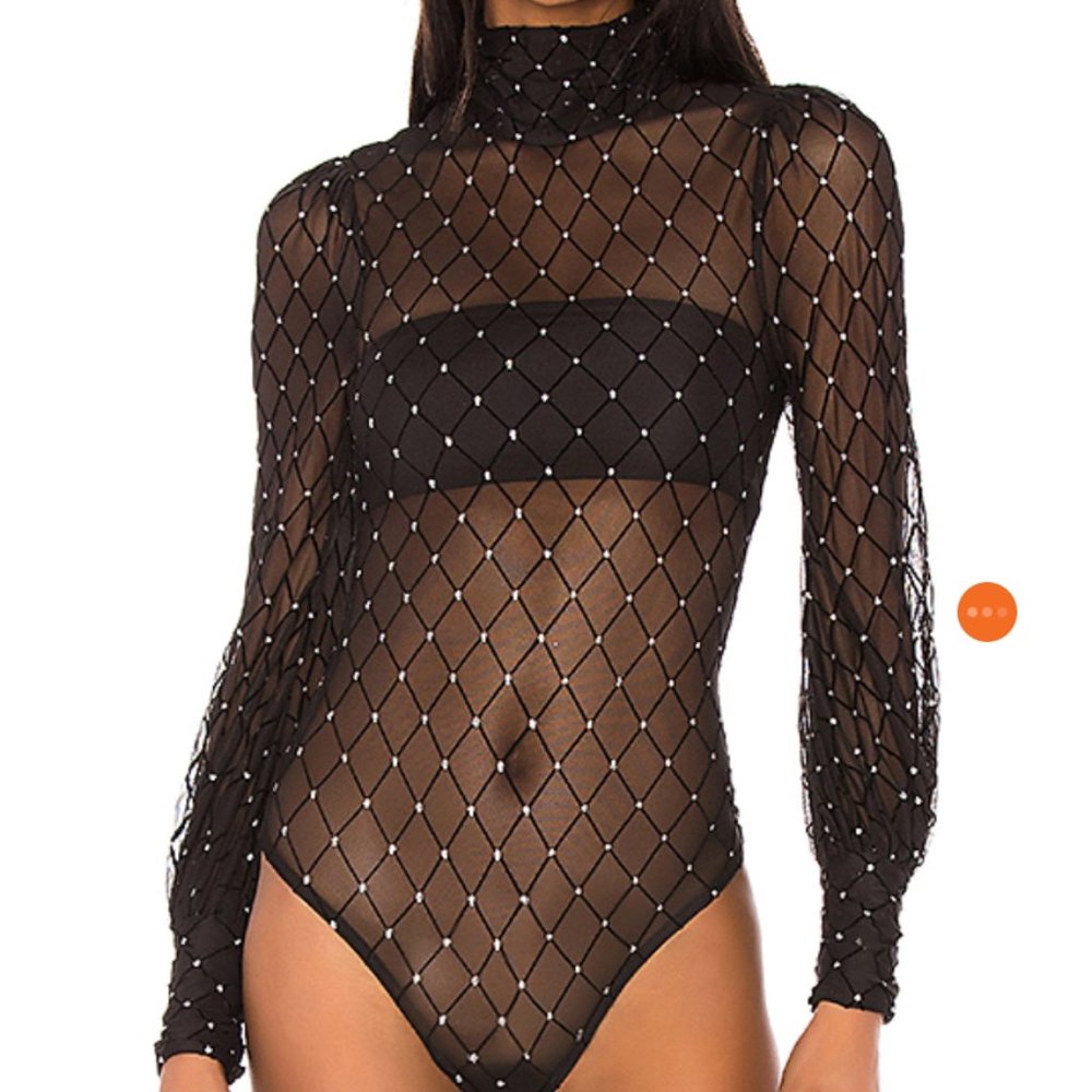 Sheer Black & Glittery Mara Bodysuit w Bandeau